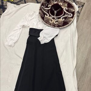 Elegant White Blouse and Black Skirt Mariachi Set - children’s authentic costume